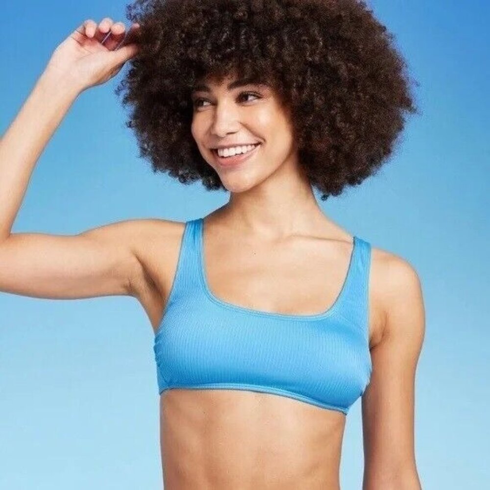 Wild Fable Light Blue Textured Ribbed Bralette Bikini Swim Top